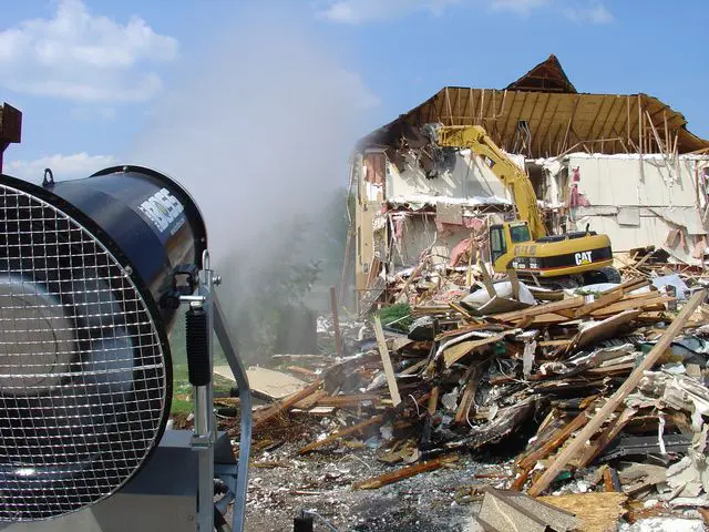 Dust suppression at hotel demolition