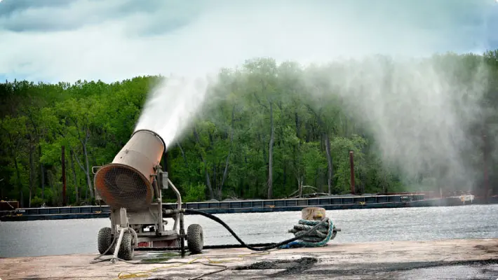 Dust control system at port with atomized mist