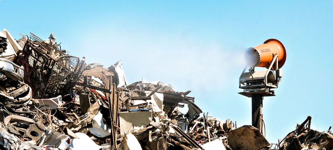 DB-60 Tower At Scrap Metal Recycling Facility Throwing Mist