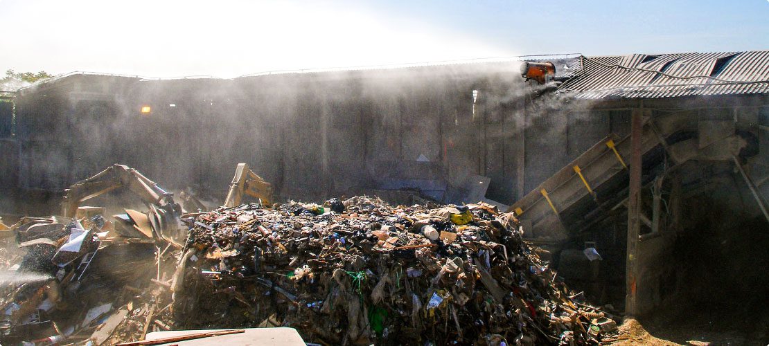 DustBoss dust control system at transfer station throwing mist