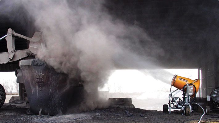 Misting cannon removing dust from the air at coal mine