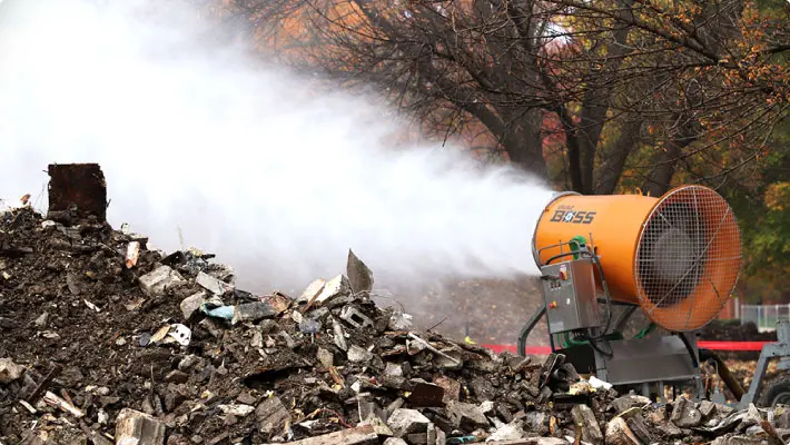 Misting system removing dust from the air