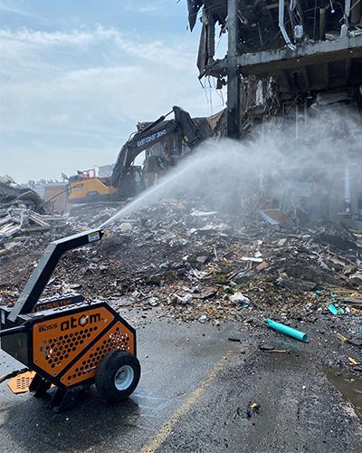 DustBoss Atom throwing mist at East Coast Demolition structural teardown